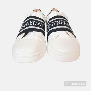 NWOT BCBGeneration Womens Size 8.5 OBIE White Black Sneakers Logo Slip-On Shoes